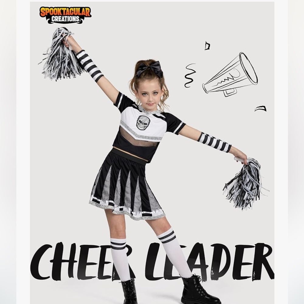 Spooktacular Creations Black & White Skull Cheerleader Costume for Kids